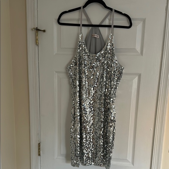 Dresses & Skirts - Silver Sequin adjustable strap Mini Dress